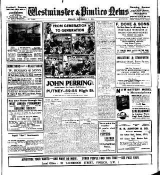 cover page of Westminster & Pimlico News published on November 2, 1934