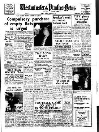 cover page of Westminster & Pimlico News published on February 2, 1962
