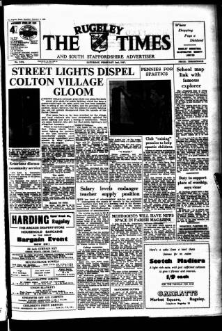 cover page of Rugeley Times published on February 2, 1957