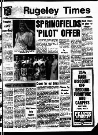 cover page of Rugeley Times published on September 17, 1977