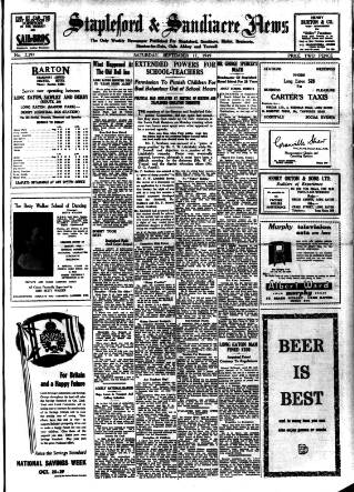 cover page of Stapleford & Sandiacre News published on September 17, 1949