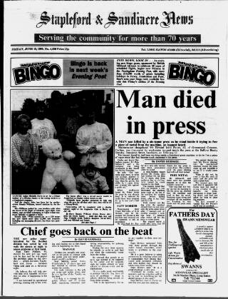 cover page of Stapleford & Sandiacre News published on June 18, 1993