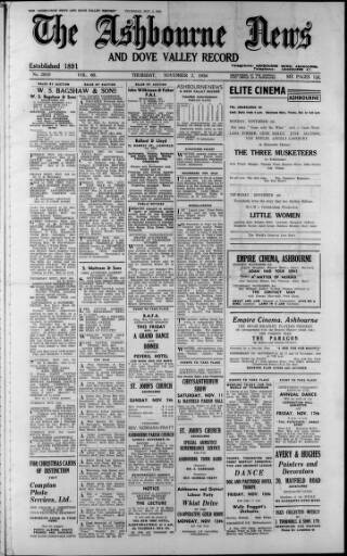 cover page of Ashbourne News Telegraph published on November 2, 1950