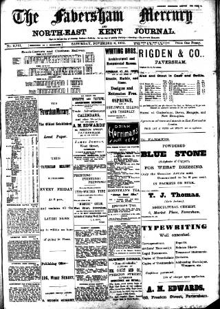 cover page of Faversham Times and Mercury and North-East Kent Journal published on November 2, 1912