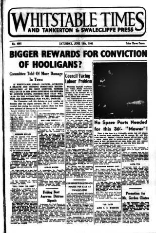 cover page of Whitstable Times and Herne Bay Herald published on June 18, 1960