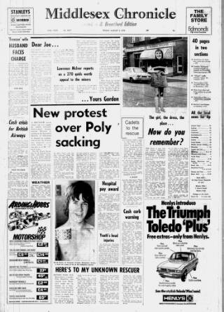 cover page of Middlesex Chronicle published on August 2, 1974