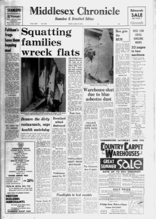 cover page of Middlesex Chronicle published on June 18, 1976