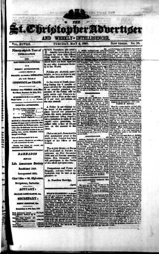 cover page of Saint Christopher Advertiser and Weekly Intelligencer published on May 4, 1880