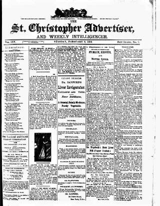 cover page of Saint Christopher Advertiser and Weekly Intelligencer published on February 2, 1886