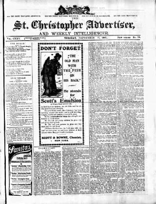 cover page of Saint Christopher Advertiser and Weekly Intelligencer published on September 17, 1907