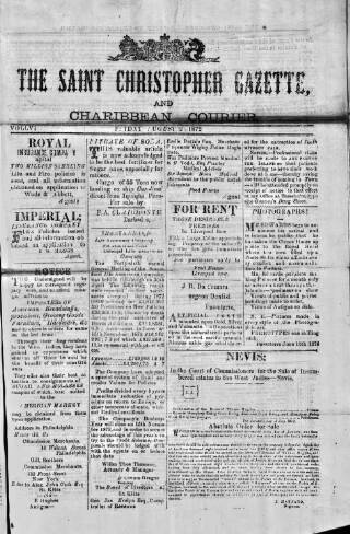 cover page of St. Christopher Gazette published on August 2, 1872