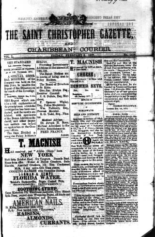 cover page of St. Christopher Gazette published on February 2, 1877