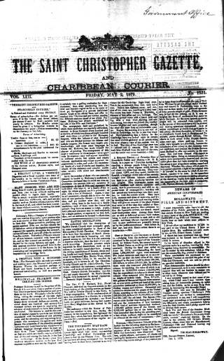 cover page of St. Christopher Gazette published on May 2, 1879