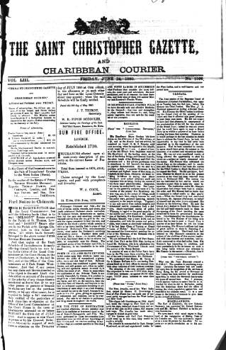 cover page of St. Christopher Gazette published on June 18, 1880