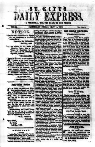 cover page of St. Kitts Daily Express published on May 4, 1906