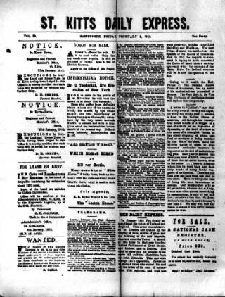cover page of St. Kitts Daily Express published on February 2, 1912