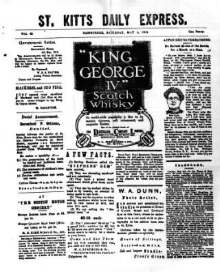 cover page of St. Kitts Daily Express published on May 4, 1912