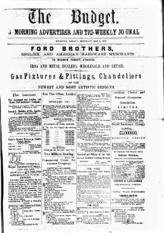 cover page of Budget (Jamaica) published on May 4, 1878