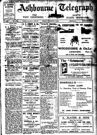 cover page of Ashbourne Telegraph published on November 2, 1934