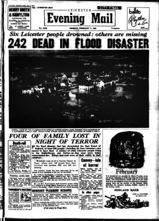 cover page of Leicester Evening Mail published on February 2, 1953