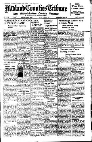 cover page of Midland Counties Tribune published on June 18, 1943