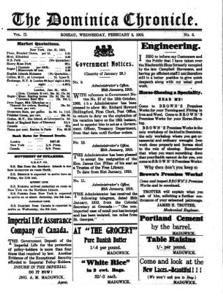 cover page of Dominica Chronicle published on February 2, 1910