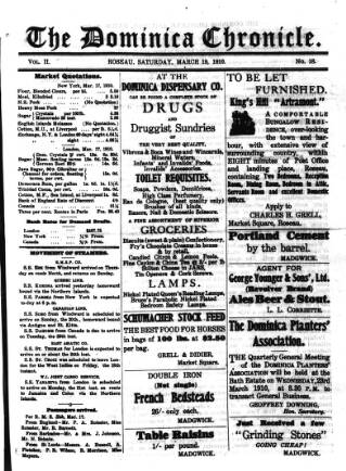 cover page of Dominica Chronicle published on March 19, 1910