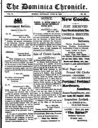 cover page of Dominica Chronicle published on June 18, 1910