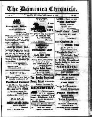 cover page of Dominica Chronicle published on September 17, 1910
