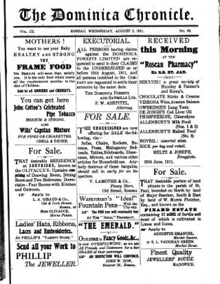 cover page of Dominica Chronicle published on August 2, 1911