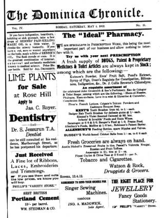 cover page of Dominica Chronicle published on May 4, 1912
