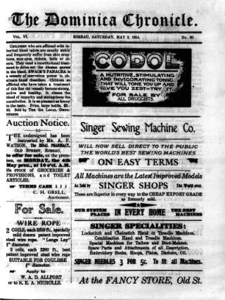 cover page of Dominica Chronicle published on May 2, 1914