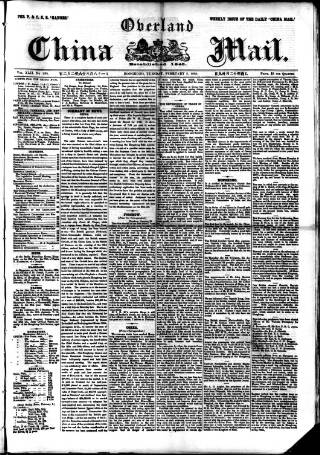 cover page of Overland China Mail published on February 2, 1886