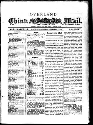 cover page of Overland China Mail published on November 2, 1907