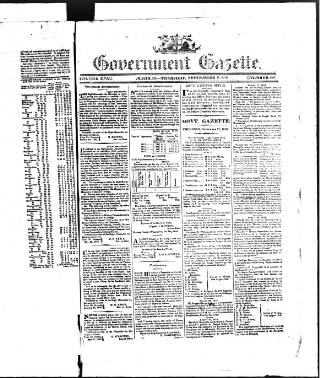 cover page of Government Gazette (India) published on September 17, 1818