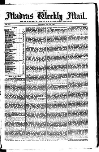 cover page of Madras Weekly Mail published on May 4, 1887