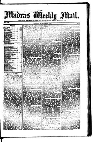 cover page of Madras Weekly Mail published on November 2, 1887