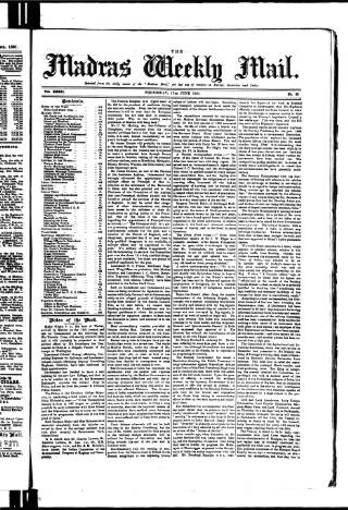 cover page of Madras Weekly Mail published on June 18, 1891