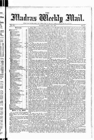 cover page of Madras Weekly Mail published on March 19, 1903