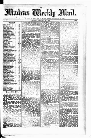 cover page of Madras Weekly Mail published on February 2, 1905