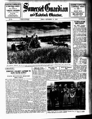 cover page of Somerset Guardian and Radstock Observer published on September 17, 1943