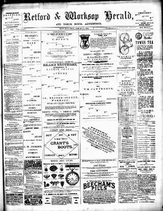 cover page of Retford and Worksop Herald and North Notts Advertiser published on September 17, 1892