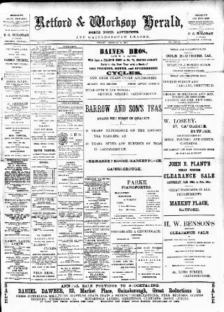 cover page of Retford and Worksop Herald and North Notts Advertiser published on February 2, 1904
