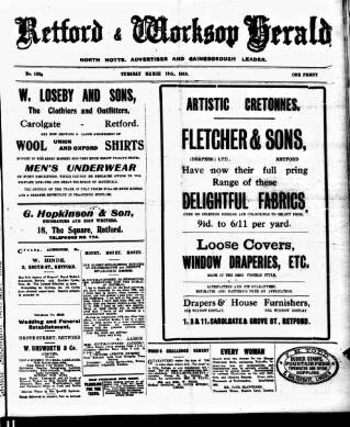cover page of Retford and Worksop Herald and North Notts Advertiser published on March 19, 1918
