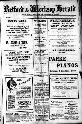 cover page of Retford and Worksop Herald and North Notts Advertiser published on May 4, 1920