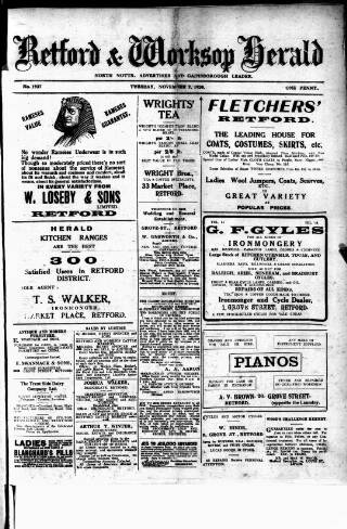 cover page of Retford and Worksop Herald and North Notts Advertiser published on November 2, 1920