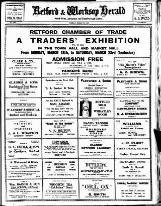 cover page of Retford and Worksop Herald and North Notts Advertiser published on March 19, 1929