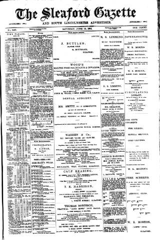 cover page of Sleaford Gazette published on June 18, 1904