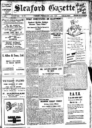 cover page of Sleaford Gazette published on February 2, 1945
