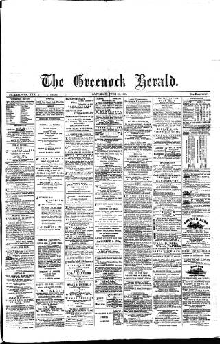 cover page of Greenock Herald published on June 18, 1881